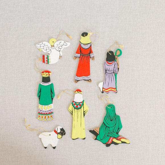 Vintage Nativity Hand Painted Wood Ornaments - Set of 7 with Mary, Jesus + More - Picture 6 of 8